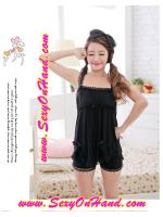 ชุดนอน คุณหนู ชุดนอนกางเกง ชุดนอน สายเดี่ยวแฟชั่น สีดำ เนื้อผ้ายืด เนื้อCotton ผสมสเปนเด็กซ์ (Spandex) อย่างดี แบบชุดน่ารัก ใสๆหวานๆ แต่งเว้าชายพร้อมติดขอบระบาย เนื้อผ้ามีน้ำหนัก ทิ้งตัว นุ่มลื่น สวมใส่เย็นสบาย แบบชุดคุณหนูลุคหวานมากๆเลยคะ