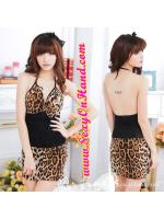 เดรสสั้นลายเสือ ชุดเที่ยวลายเสือ เดรสยืดเข้ารูป แบบมัดคอลายเสือ แต่งจีบสม็อคดำ ช่วงเอว เนื้อผ้ายืดเกรดเอ เนื้อเนียนนุ่ม มีน้ำหนัก ใส่สบายคะ
