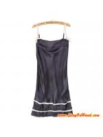 ชุดนอน สายเดี่ยว ผ้าไหม เกรดpremium สินค้าส่งนอก สีเทาเนื้อมัน หรู คอถ่วง แต่งสายและชายลูกไม้ เนื้อผ้ามันลื่น เย็น สวมใส่สบาย(Size L:Asia/ Size M:Europe)