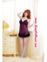 ชุดนอนเซ็กซี่ ชุดนอนซีทรู ชุดสายเดี่ยว สีม่วง แต่งเย็บสม็อคช่วงอก ติดลูกไม้ดำเล่นระดับช่วงชายกระโปร แบบชุดสวย เซ็กซี่ มากคะ +G string เข้าชุดคะ