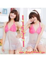 ชุดนอนเซ็กซี่ ชุดนอนมัดคอ ซีทรูชมพู ขาว ผ้าลูกไม้ชมพู ช่วงหน้าอก ส่วนตัวกระโปรง ผ้าซีทรขาว สวยใสๆคะ + จีสตริงเข้าชุดคะ