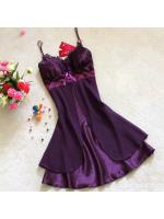 ชุดนอนสายเดี่ยว ชุดนอนซาติน หรูๆ สไตล์คุณหนู หวานๆ สีม่วงเข้ม แต่งผ้าซีทรูปักลูกไม้ช่วงต่อใต้อก และกระโปรง สองชั้น แบบน่ารัก หรูหรา มากค่ะ ขนาด Free Size