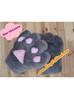 ถุงมือ แมวเหมียว ถุงมือคอสเพลย์ ถุงมือแมว สีเทา ใส่ได้ทั้งเด็กและผู้ใหญ่ Size 22x26cm