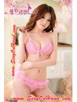 บิกินี่ เซ็ท ทูพีซ ชุดบิกินี่ ผ้าซีทรูสีชมพูหวาน แต่งลูกไม้กลางอก+ กางเกงG string แต่งลูกไม้ชั้นๆ ไสตล์น่ารักหวานๆ น่ากินมั่กมั่กค่า