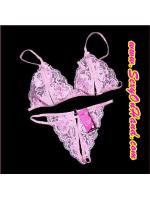 ชุดชั้นใน ชุดบิกินี่ ลูกไม้เซ็กซี่ ซีทรู สีชมพู สวยเซ็กซี่ พร้อม จีสตริงเข้าชุด