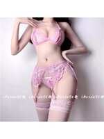 ชุดชั้นใน ชุดบิกินี่ ลูกไม้เซ็กซี่ ซีทรู สีชมพู เฉพาะบิกินี่ +G-string เข้าชุด(ไม่รวมสายรัด และถุงน่องจ้า) สำเนา สำเนา