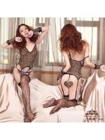 ชุดบอดี้สูท ซีทรูลายเสือ +จีสตริง +สายรัดถุงน่อง และถุงน่องซีทรูเข้าชุด