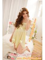 ชุดนอน คุณหนู ขุดนอนกระโปรง ชุดนอนสายเดี่ยวแฟชั่น สีเหลืองอ่อน เนื้อผ้ายืด Cottonผสม สเปนเด็กซ์ (Spandex) อย่างดี แบบชุดน่ารัก ใสๆหวานๆ แต่งเว้าชายพร้อมติดขอบระบาย เนื้อผ้ามีน้ำหนัก ทิ้งตัว นุ่มลื่น สวมใส่เย็นสบาย แบบชุดคุณหนูลุคหวานมากๆเลยคะ