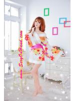 **ใหม่ล่าสุด ** ชุดกิโมโน สไตล์นางรำญี่ปุ่น แนวเกอิชา ปลายแขนบาน สีสด โทนขาว-ส้ม สวยเซ็กซี่ เย้ายวน พร้อมจีสตริงเข้าชุดคะ