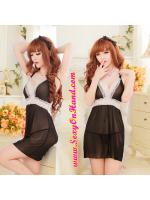 ชุดนอนซีทรู ชุดนอน เซ็กซี่ สีดำ ผูกคอ แต่งลูกไม้ขาว คาดกลางอก เว้าโชว์แผ่นหลัง ผ้ายืดซีทรู เกรดAAA เนื้อมีน้ำหนัก และทิ้งตัวมากคะ +G string เข้าชุดคะ