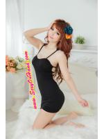 ชุดนอน ชุดเซ็กซี่ เข้ารูปสีดำ ผ้ายืด สายเดี่ยว เปิดหลังไสตล์หรูหรา เพิ่่มความเซ็กซี่ด้วยแถบลูกไม้ เกรดเอ ด้านหลัง แบบเก๋และเย้ายวนใจ