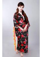 ชุดคลุม กิโมโน ยาว แบบญี่ปุ่น แท้ๆ เนื้่อผ้าไหม ซาติน ชุดสีดำ ลายดอก แดง-ดำ งานเย็บอย่างดี ตัวโบว์สำเร็จด้านหลังมีแผ่นหนุนรองโบว์ แบบกิโมโนญี่ปุ่นแท้ๆ เลยคะ งานประณีต ทุกจุด สินค้าเกรด พรีเมี่ยม AAA