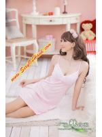 ชุดนอนเซ็กซี่ Extra-Size ชุดนอน ซาติน สายเดี่ยว สีชมพูอ่อนแต่งลูกไม้ ช่วงอก เนื้อผ้าซาตินนุ่มลื่น ใส่เย็นสบาย แบบชุด สวย คลาสสิคมาก คะ +G-string