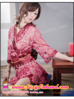 ชุดคลุม กิโมโน สั้น กิโมโน AV ญี่ปุ่น เซ็กซี่ สีแดงเลือดหมู ผ้าซีทรู พิมพ์ลายดอกติดเลื่อมเงินในตัว แบบตามAVญี่ปุ่น เป๊ะเลยจ้า สวยเซ็กซี่ พร้อมสายคาดเอวและโบว์สำเร็จรูป