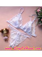 ชุดชั้นใน ชุดบิกินี่ ลูกไม้เซ็กซี่ ซีทรู สีขาว สวยเซ็กซี่ พร้อม จีสตริง