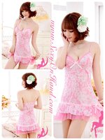 ชุดนอน เซ็กซี่ เดรส กระโปรง สีชมพู ลายดอก ซีทรูเล็กๆ แต่งปลายซ้อนชายกระโปรง ชายแต่งริบบิ้นชมพูเข้าตัวชุด คุณหนูใสๆ เลยคะ ..พร้อม G -string เข้าชุดจ๊ะ