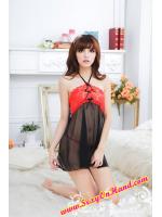 ชุดนอน เซ็กซี่ ชุดนอนซีทรู ชุดนอน คล้องคอ แต่งลูกไม้แดงช่วงอก กระโปรงซีทรูสีดำ เปรี้ยวเซ็กซี่ มากคะ +G string เข้าชุด