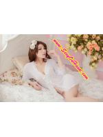 ชุดคลุม เซ็กซี่ ชุดคลุมนอน ผ้าซีทรู สีขาว แต่งขอบลูกไม้ สีเดียวกับตัวชุด ด้านหน้ามีริบบิ้นสำหรับผูก +จีสตริง เข้าชุด