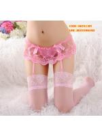 สายรัดถุงน่อง Stocking แต่งระบายลูกไม้ สีชมพู พร้อมG-string ในตัว