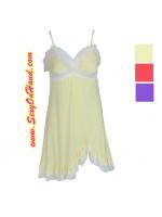 ชุดนอน สายเดี่ยว ผ้าเกรดหรู สีเหลือง แต่งขนฟู เนื้อผ้าSpandex เกรดAAA สีเหลืองอ่อน แต่งขนฟู สีขาว ช่วงอก ปลายแต่งลูกไม้ถัก ชายเล่นระดับเก๋ๆ ไซส์ L