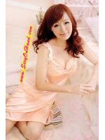 ชุดนอนเซ็กซี่ ผ้าไหมเทียม เล่นขอบลูกไม้ lสีพีชอ่อน เนื้อผ้าละเอียดสวยหรู จับจีบระบาย สีโอรส สไตล์คุณหนูๆ