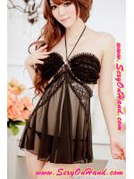 ชุดนอนเซ็กซี่ ชุดนอน ซีทรู ชุดนอน คล้องคอ สีดำ จีบระบายช่วงอกแต่งห่วงสีเงิน แบบเปลือยหลังท่อนบน แต่งสายคาดสีดำ 2เส้น แบบเปรี้ยวจี๊ดส์ เซ็กซี่สุดๆคะ + G-string เข้าชุดคะ