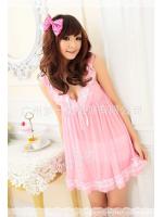 ชุดนอน เซ็กซี่ ชุดนอนซีทรู สีชมพูหวาน แต่งระบาย คอและชายกระโปรง เนื้อผ้า สวยหรู คุณหนูมากๆคะ +G-string ขนาด Free Size