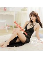 ชุดเซ็กซี่ ชุดนอน สายเดี่ยว เนื้อผ้า ซีทรู บางเบา ชุดกระโปรง ยาว สีดำ ผ่าข้าง แบบเรียบหรู แต่เย้ายวนและเซ็กซี่ สุดยอดคะ +G string เข้าชุด