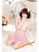 ชุดนอน เซ็กซี่ ชุดนอน ซีทรู สีชมพู แต่งริบบิ้น เพิ่มความเซ็กซี่ ยั่วยวนช่วงอก ด้านหลังเป็นตะขอเกี่ยว เปิดหลัง แบบเซ็กซี่ หวานๆ เลยคะ + G string เข้าชุด