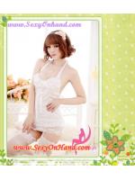 ชุดนอน ชุดเซ็กซี่ ผ้าซาติน สีขาว แต่งลูกไม้ สไตล์เดรสสั้่น กึ่งคอร์เซ็ต ด้านหน้าแต่งระบายลูกไม้ติดริบบิ้น ด้านหลังเป็นผูกคอ เปลือยช่วงหลัง ช่วงสะโพก ร้อยแต่ง ริบบิ้นสีขาว ตัวกระโปรงแต่งระบายลูกไม้ สองชั้น พร้อมสายรัดถุงน่องในชุด แบบชุดน่ารักมาก ๆเลยคะ +