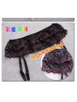 สายรัดถุงน่องระบายลูกไม้ สองชั้น เนื้อดี เกรดเอ นุ่ม ใส่สบาย สีดำ ขลิบปลายแต่งลายด้วยดิ้นสีเงิน และไหมสีม่วง สวยคะ เนื้อผ้ายืดหยุ่นได้มากคะ