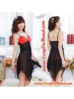 ชุดนอนเซ็กซี่ ชุดนอนซีทรู ชุดนอนสายเดี่ยวสีดำ แต่งลูกไม้แดงหน้าอก เย็บต่อ ชายเล่นระดับ เนื้อผ้าชีฟองยืดอย่างดี ตัวผ้ามีน้ำหนัก และทิ้งตัวมากๆ คะ ชุดสวยเก๋ เปรี้ยว +G string เข้าชุด