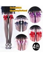 ถุงน่องเซ็กซี่ ถุงน่องซีทรู เนื้อบางเบา สีชมพูแต่งโบว์ติดเพชร ด้านหน้า เพิ่มความเซ็กซี่ เปรี้ยวแซ่บ มั่กๆคะ ขอบลูกไม้ หนา 3 นิ้ว สไตล์สาวปารีส ขนาด Free SiZe จร้าา