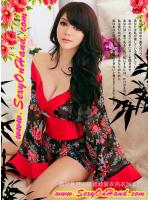 **ใหม่ล่าสุด** ชุดยูกาตะ กิโมโน เสื้อคลุมญี่ปุ่น ชุดคลุมแฟนซี กิโมโนสั้น กิโมโนเซ็กซี่ ผ้าชีฟอง ลายดอกสีแดง แต่งขลิบแดง ปลายแขนบานสไตล์นางรำญี่ปุ่น พร้อมสายคาดและโบว์สำเร็จสีแดง +G string เข้าชุด เซ็กซี่มากๆเลยคะ