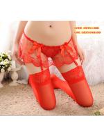 สายรัดถุงน่อง Stocking แต่งระบายลูกไม้ สีแดง พร้อมG-string ในตัว