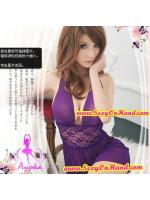 ชุดเซ็กซี่ ซีทรู ชุดนอน ซีทรู ชุดนอนแต่งลูกไม้ คอวี สีม่วงเข้ม แบบชุด คล้องคอ แต่งลูกไม้ ช่วงหน้าอก เซ็กซี่ จิงๆ คะ + G string เข้าชุด