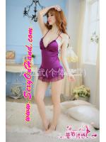 ชุดเซ็กซี่ ชุดกระโปรง เปลือยหลัง ผ้าซาติน สีม่วง แต่งกระโปรง ด้วยผ้าลูกไม้ระบายชั้นๆ แบบเจ้าหญิง สวยหวาน ซ่อนเปรี้ยว คะ +G string เข้าชุดคะ