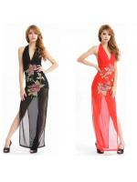 ชุดกี่เพ้ายาว ชุดสาวจีนอินเตอร์ กี่เพ้า จีนประยุกต์ แนวเจ้าพ่อเซี่ยงไฮ้ สีแดงสด ชุดแบบผูกคอ ผ่าสองข้าง พร้อมงานปัก เป็นรูปดอกช่วงกลางตัว งานดี ละเอียด สวยมากๆ คะ สวยสง่า หรูหราและเซ็กซี่อย่างที่สุด ..