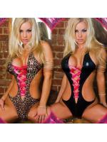 ชุดเซ็กซี่ วันพีซ หนังPU ลายเสือ แต่งริบบิ้นชมพูสด แบบสวยเปรี้ยวเข็ดฟัน สุดๆไปเลยค่าา