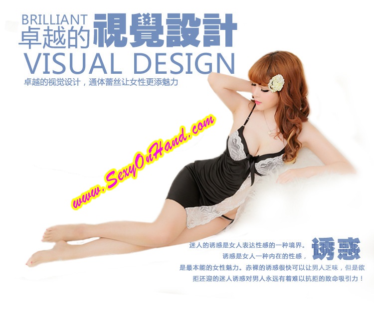 ชุดนอนเซ็กซี่ ชุดนอนซีทรู แต่งลูกไม้ เกรดพรีเมี่ยม สายเดี่ยวดำ แต่งลูกไม้ขาว งานเกรดAAA แบบสุดหรูคะ +G-string