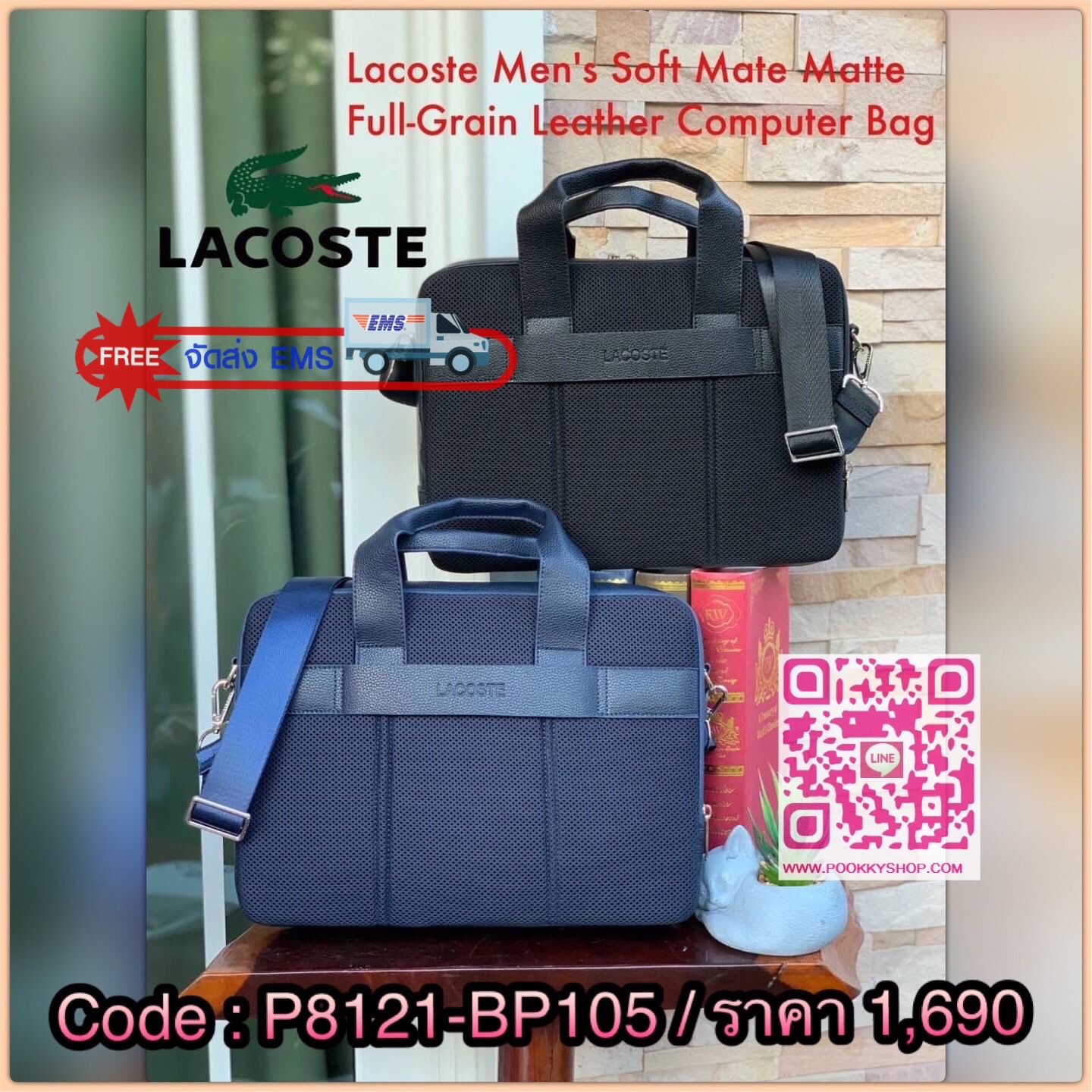 ลาคอส Men's Soft Mate Matte Full-Grain Leather Computer Bag กระเป๋าสำหรับคุณผู้ชาย ด้วยการออกแบบใหม่ เกิดผลลัพธ์เป็นกระเป๋าใส่คอมพิวเตอร์พกพาที่ดูทันสมัย ผลิตจากวัสดุ Grained leather ที่กลายเป็นกระเป๋าไอคอนที่ต้องมี ด้านนอกมีช่อง 2 ช่อง เปิดได้2ด้า