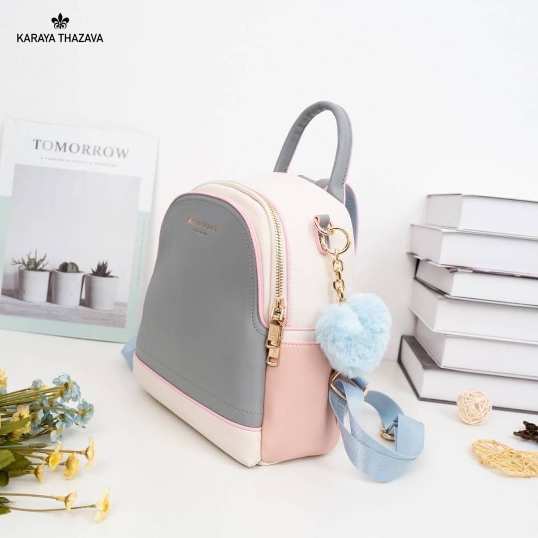 พร้อมส่ง เป้หนัง Karaya แบรนด์แท้ เป้ได้+สะพายข้างได้ สายสปอต สีทรูโทนพาสเทล สวยละมุน แถมฟรี‼️ปอมๆ