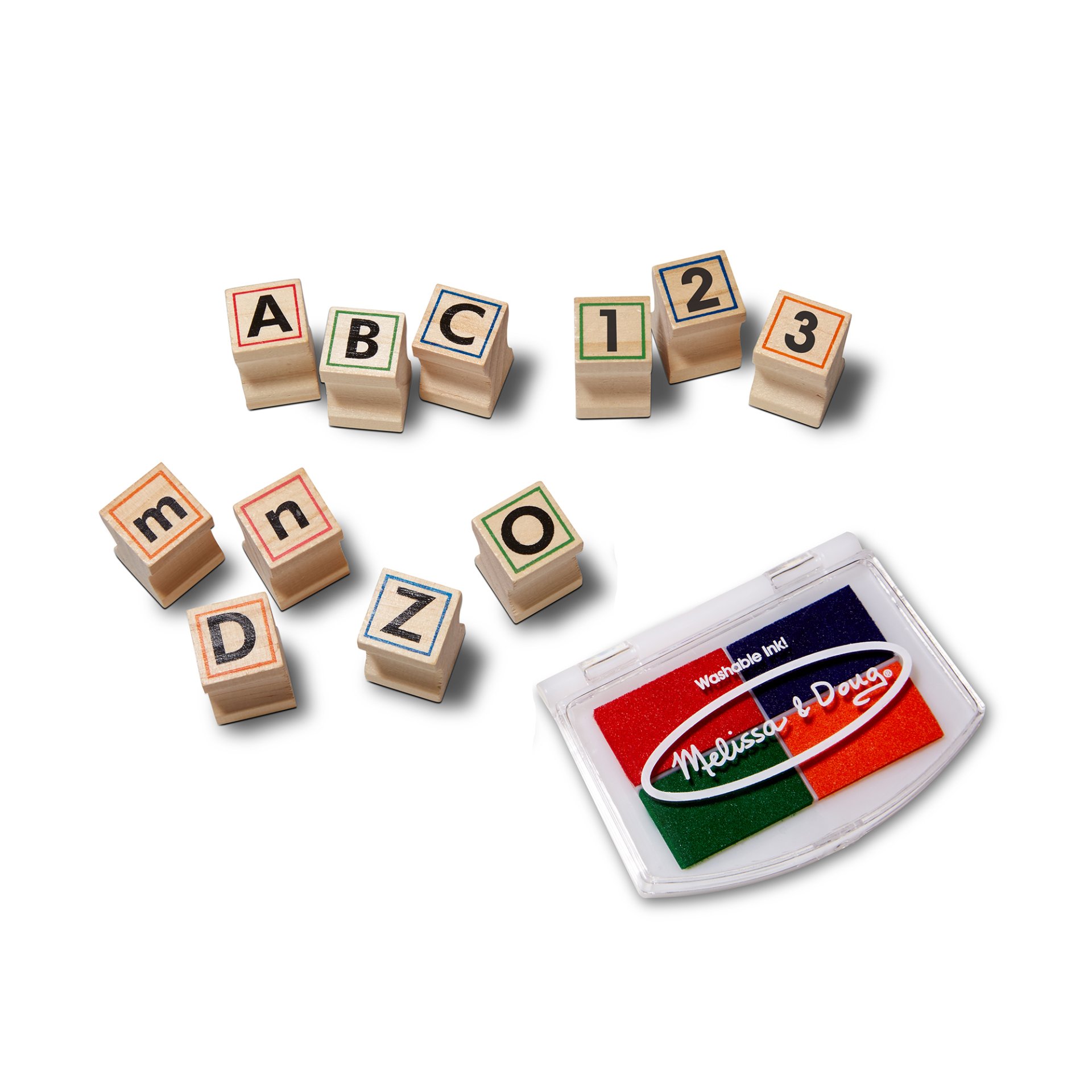Melissa & Doug Deluxe Wooden Stamp Set ABC & 123 (หมึกล้างออก)