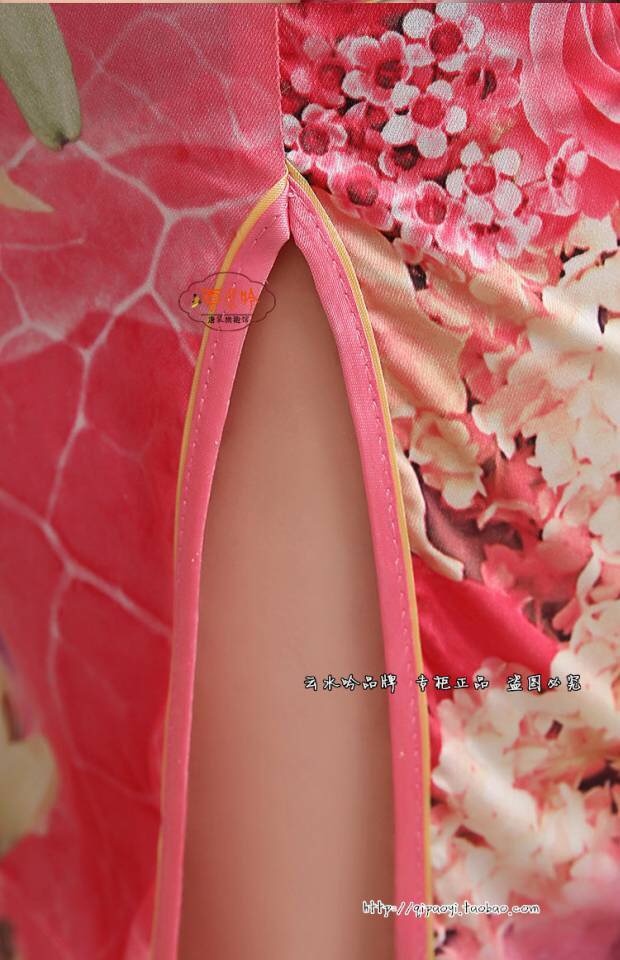 ชุดกี่เพ้า ชุด กี่เพ้าประยุกต์ เนื้อผ้าไหม ลายดอก สีโทนชมพู สวยหวาน แต่งปลายขลิบ เนื้อผ้าสวยหรู งานเนี๊ยบมากคะ Size M