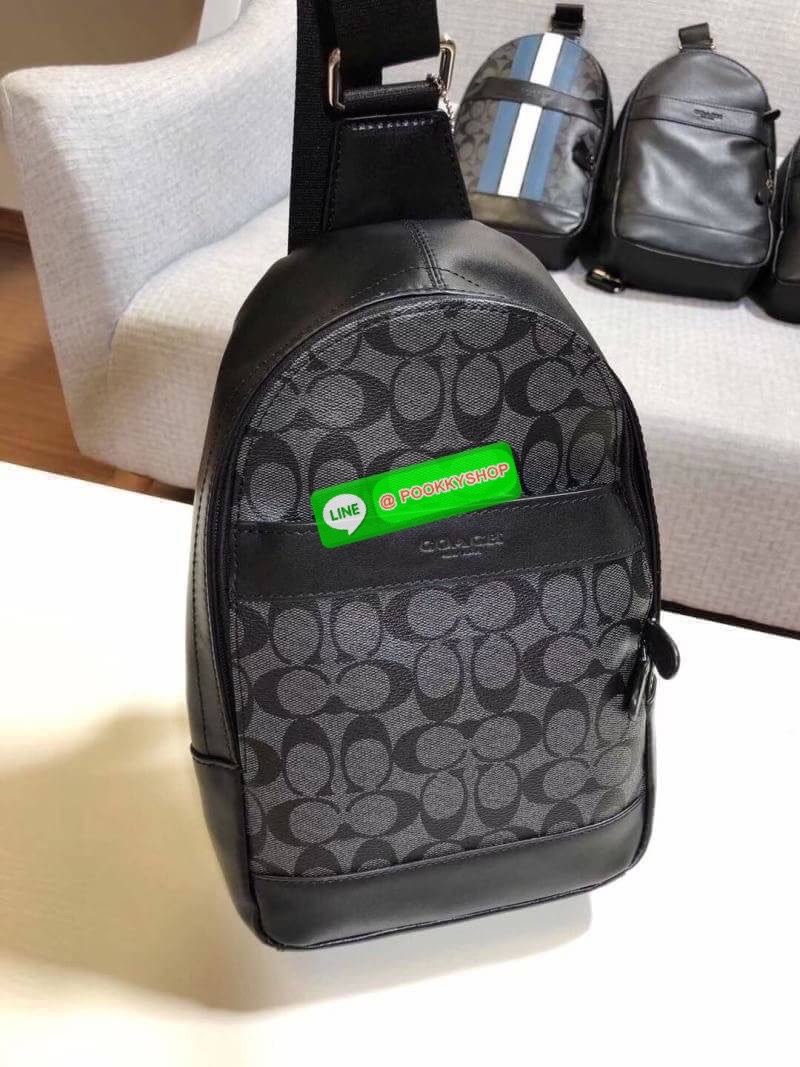 Coach Crossbody Charles Charcoal Black Signature Coated Canvas Backpack