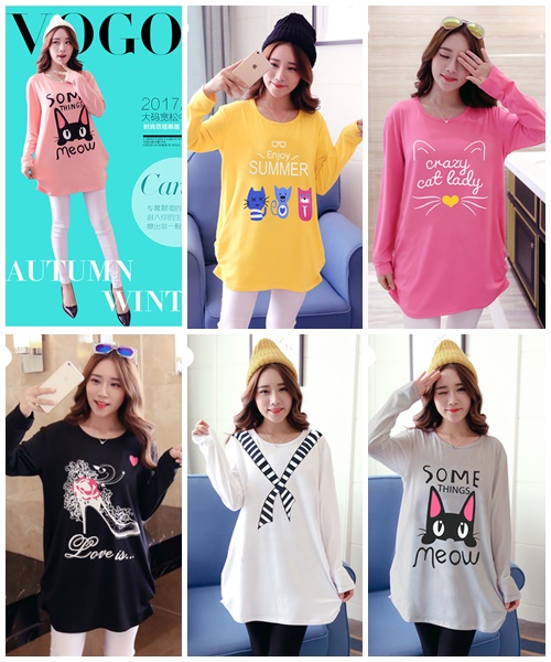 เสื้อแฟชั่นตัวยาว พิมพ์ลาย แขนยาว ผ้านิ่มมาก