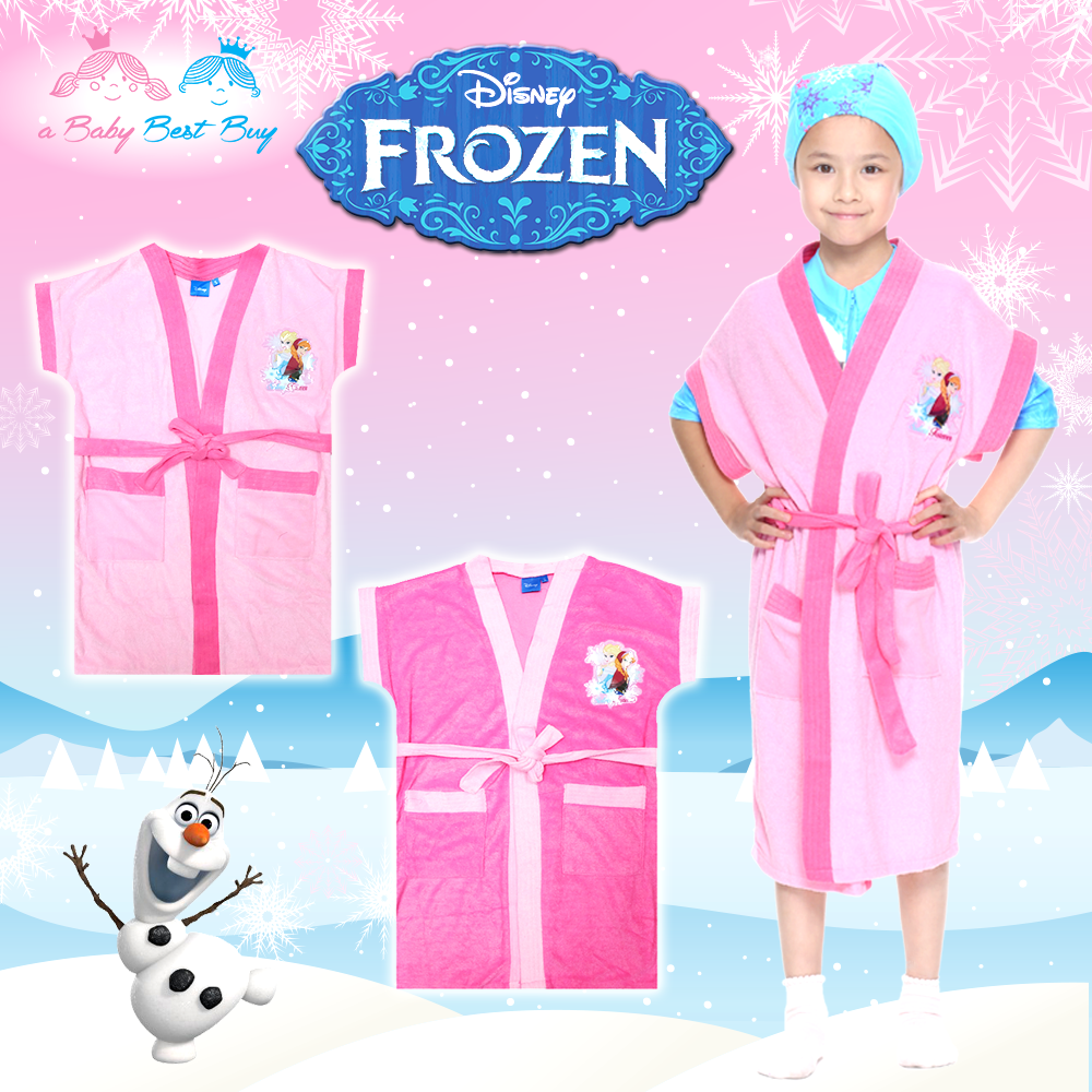 ฮ Cover Swimming Suit - Disney Frozen สีชมพูเข้ม ชุดคลุมว่ายน้ำ เด็กผู้หญิง เจ้าหญิงเอลซ่า (( สีชมพูเข้ม - ขอบชมพูอ่อน )) สุดน่ารัก ผ้าดี ลิขสิทธิ์แท้