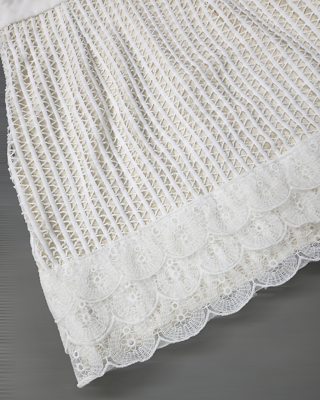 เดรสแฟชั่น เดรสผ้าลูกไม้คอตตอนโครเชต์ เสื้อแขนกุดแต่งระบาย กระโปรงสั้นทรงเอ