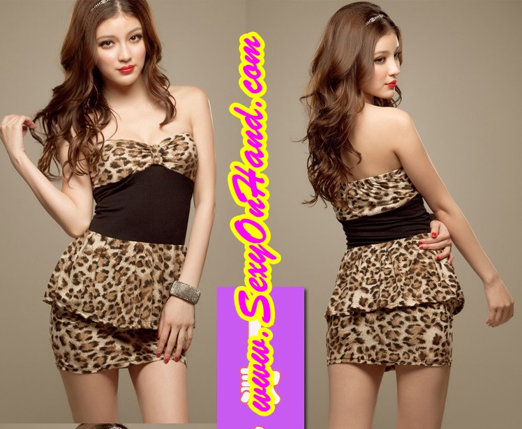 ชุดปาร์ตี้ ชุดเที่ยว ชุดงานกลางคืน แฟนซี ชุดเดรสเกาะอก ลายเสือ เนื้อผ้ายืดSpandex อย่างดี แต่งคาดสีดำช่วงเอว เน้นทรวดทรง +G-string เข้าชุดคะ