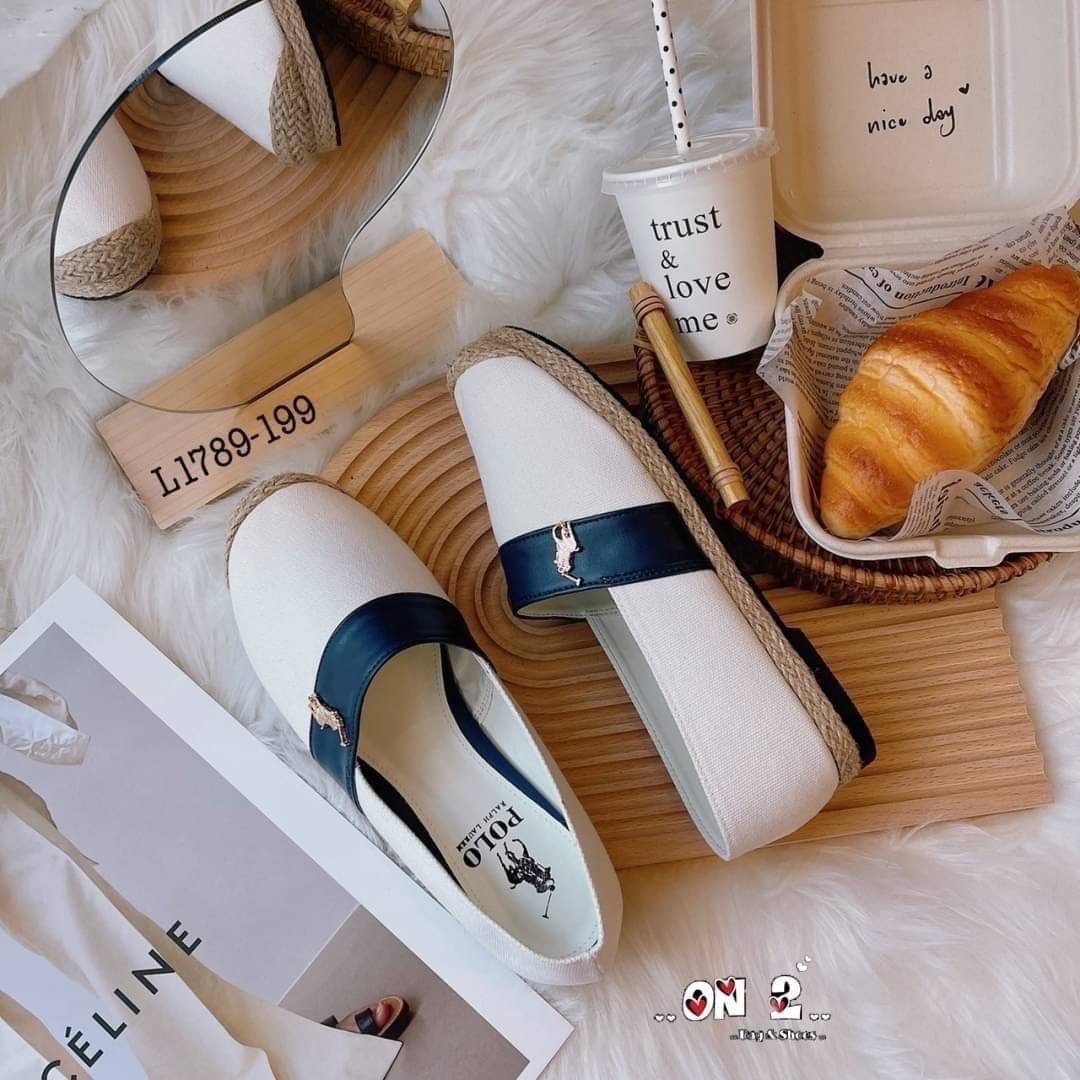 รองเท้าคัช POLO ปักอะไหล่ทอง แนวสปอร์ต ผ้าแคนวาน กับ ลายกระสอบสุดคลาสสิค สวยมากค่ะ พร้อมส่ง2สี